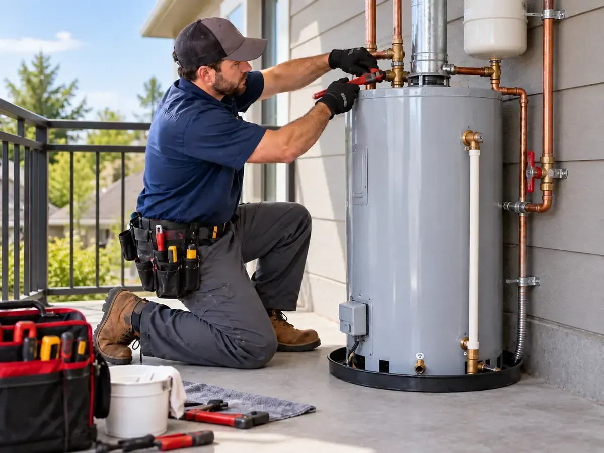 Water heater installation planning at a residential property in Schertz, Texas